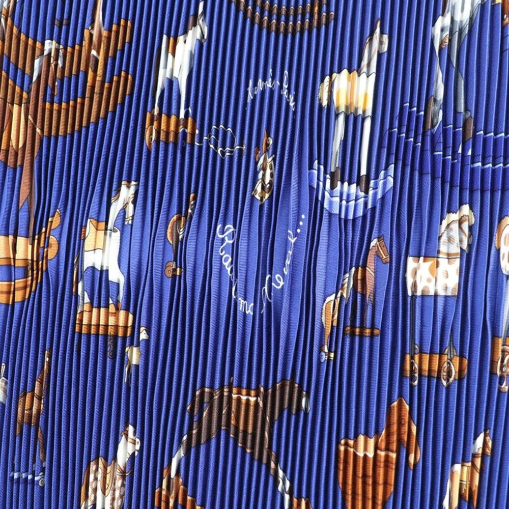 Hermès Blue Rocking Horse Silk Pleated Scarf - Picture 6 of 7